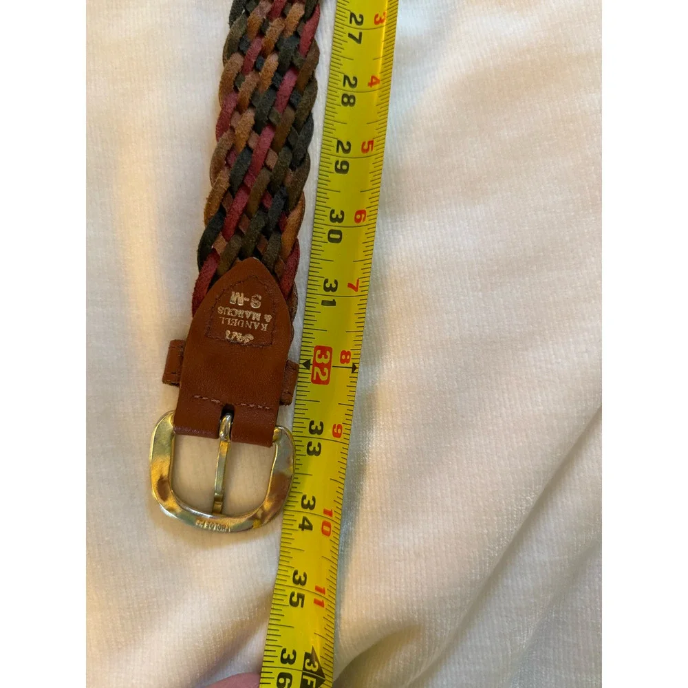 Kandell & Marcus Braided Leather Belt S-M Multicolor Woven Gold Buckle Vintage